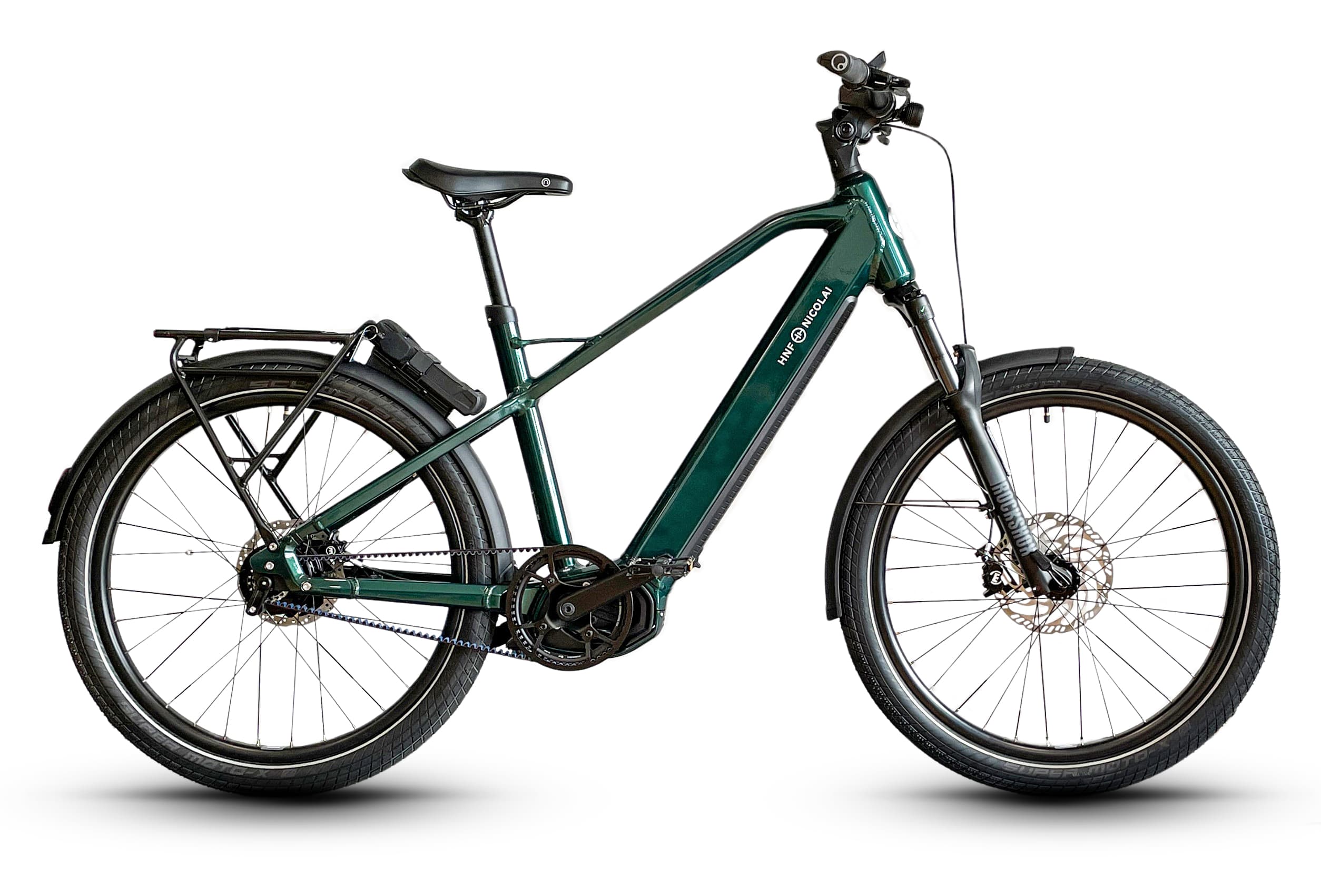HNF XD4 Rohloff (2023), British Racing Green glänzend, Seitenansicht freigestellt, weißer Hintergrund, 2508x1701 px (Original; kleinere Varianten -2048x1389, -1536x1042 vorhanden)
