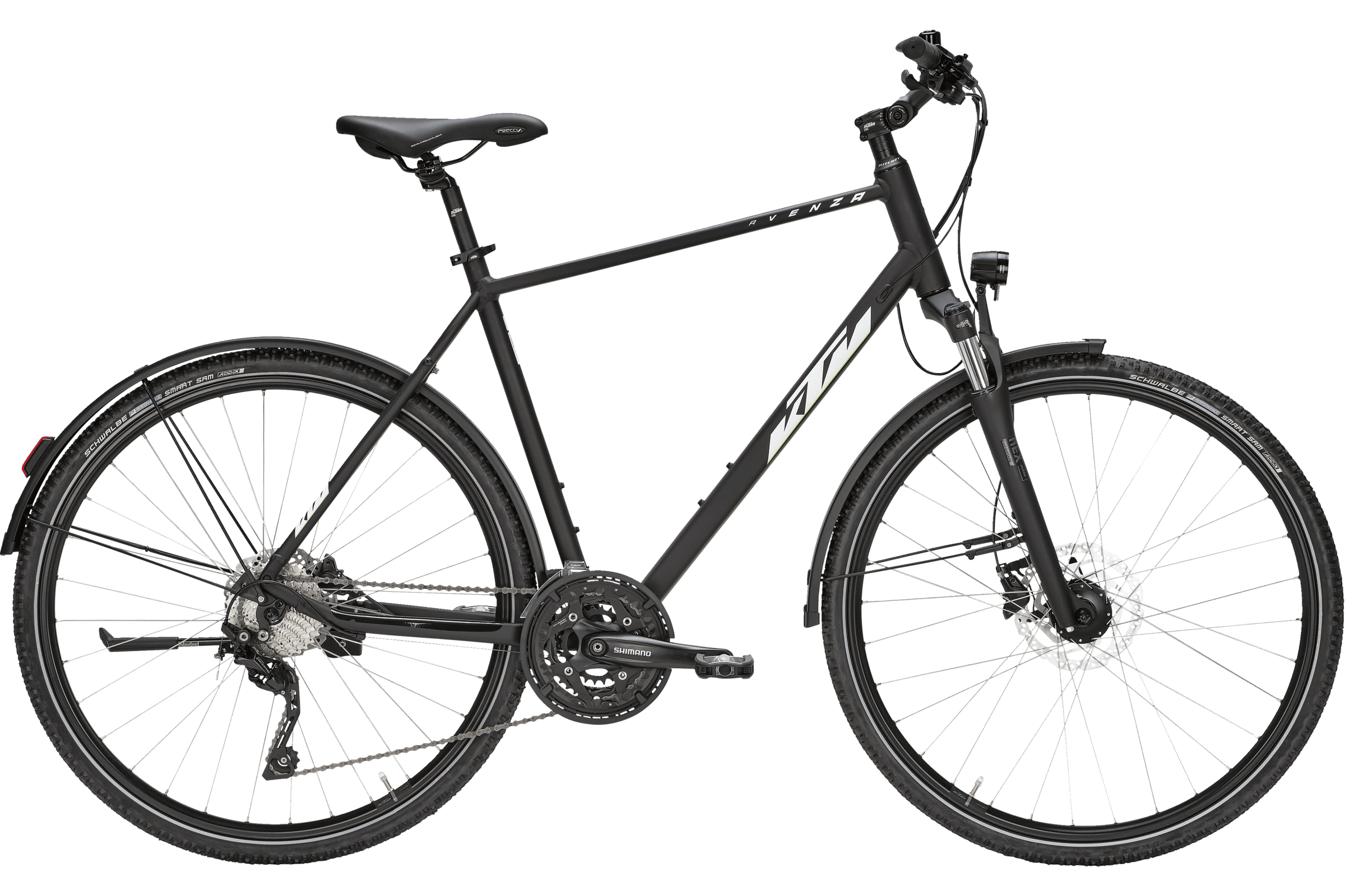 KTM Avenza Cross ST (2022), black matt (white-green), Seitenansicht Diamantrahmen, Rahmenhöhe 51 cm, freigestellt, 2400x1600 px – Modelljahr 2022, genau das Rad aus dem Lager