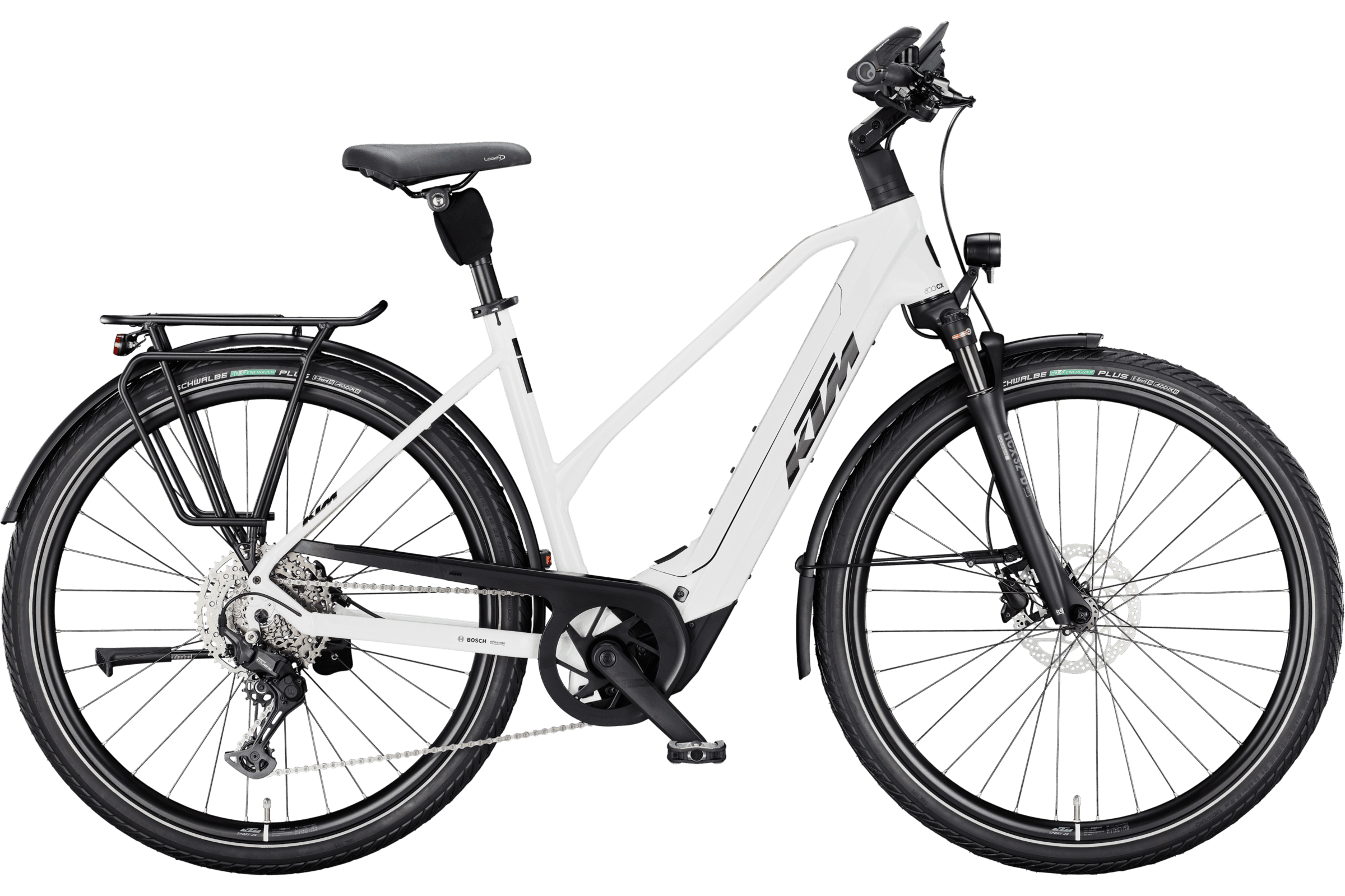 KTM Cento 10 Plus (2025), White (weiß), Seitenansicht freigestellt, Trapez-Rahmen, 2400x1600 (Quelle: ZEG-CDN, nicht KTM-Domain – Freigabe prüfen)
