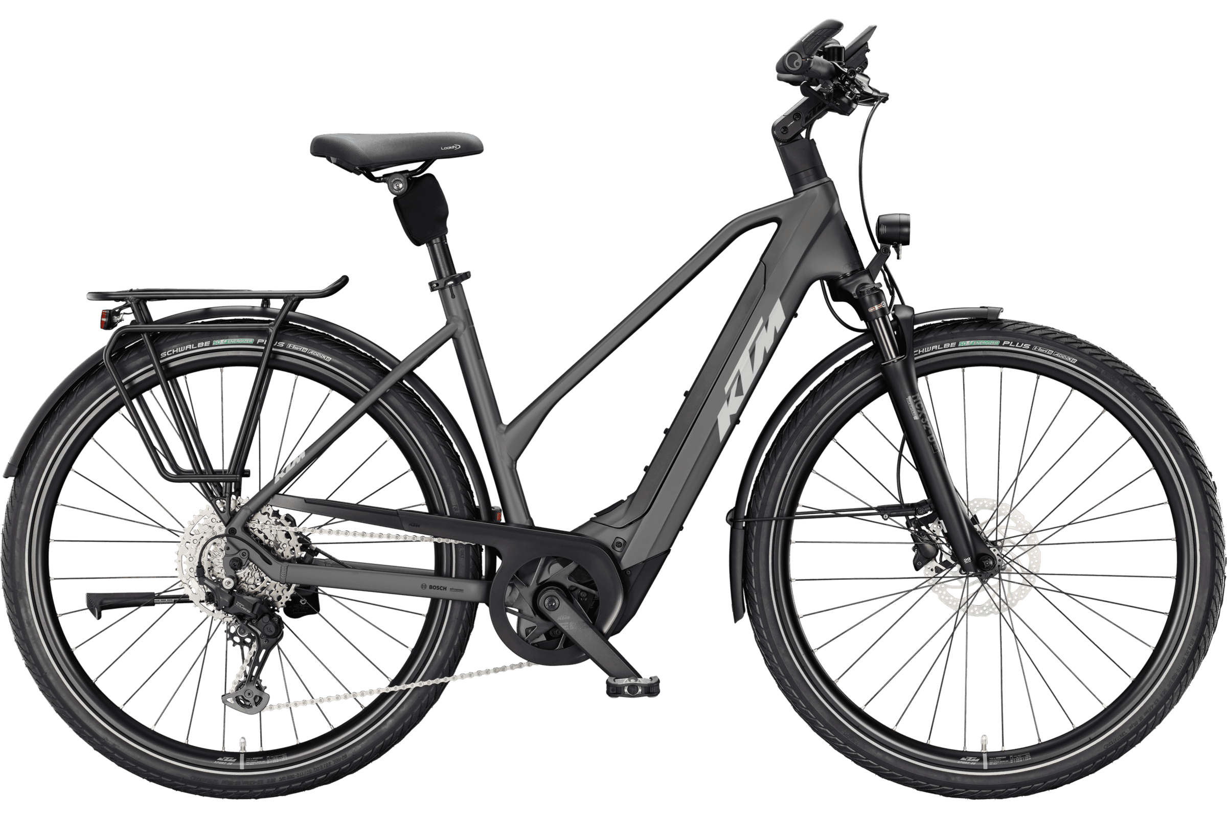 KTM Cento 10 Plus (2025), Machine Grey Matt (grau), Seitenansicht freigestellt, Trapez-Rahmen, 2400x1600 (Quelle: ZEG-CDN, nicht KTM-Domain – Freigabe prüfen)