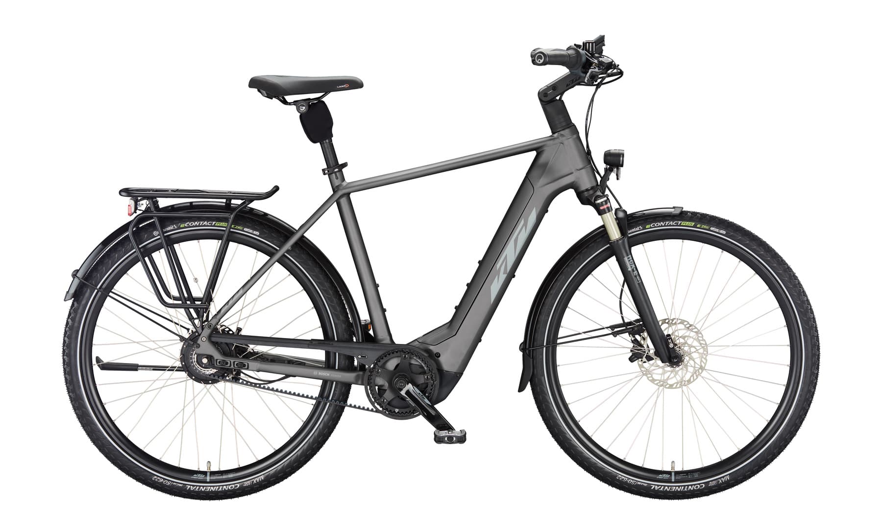 KTM Macina City 710 Belt (2023), machine grey matt (grey/orange), Seitenansicht freigestellt, weißer Hintergrund, Herrenrahmen H 56, 1800x1080 px