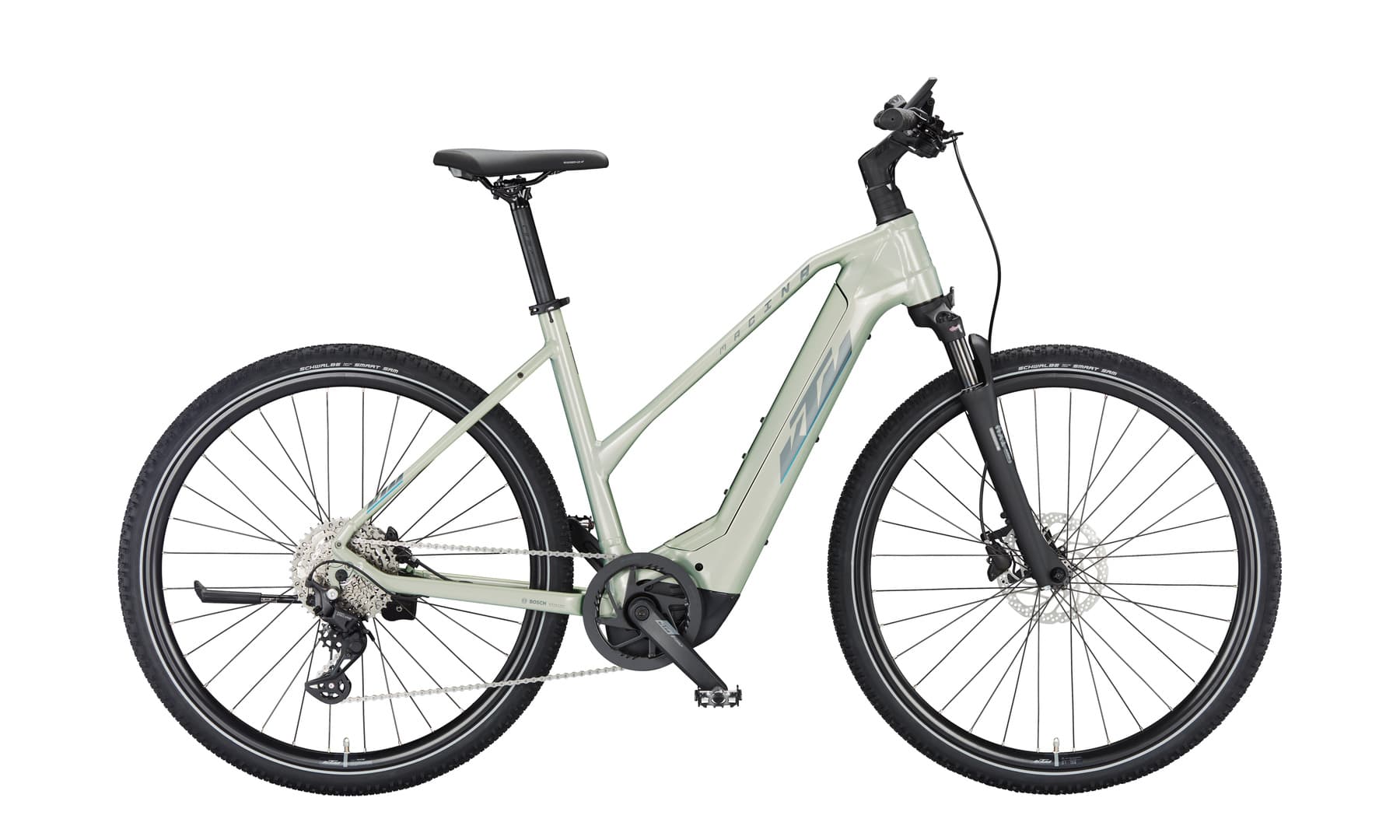 KTM Macina Cross 720 (2023), Dew Silver (grey+blue), Seitenansicht Trapez (TR), JPEG-Variante, 1800x1080 px