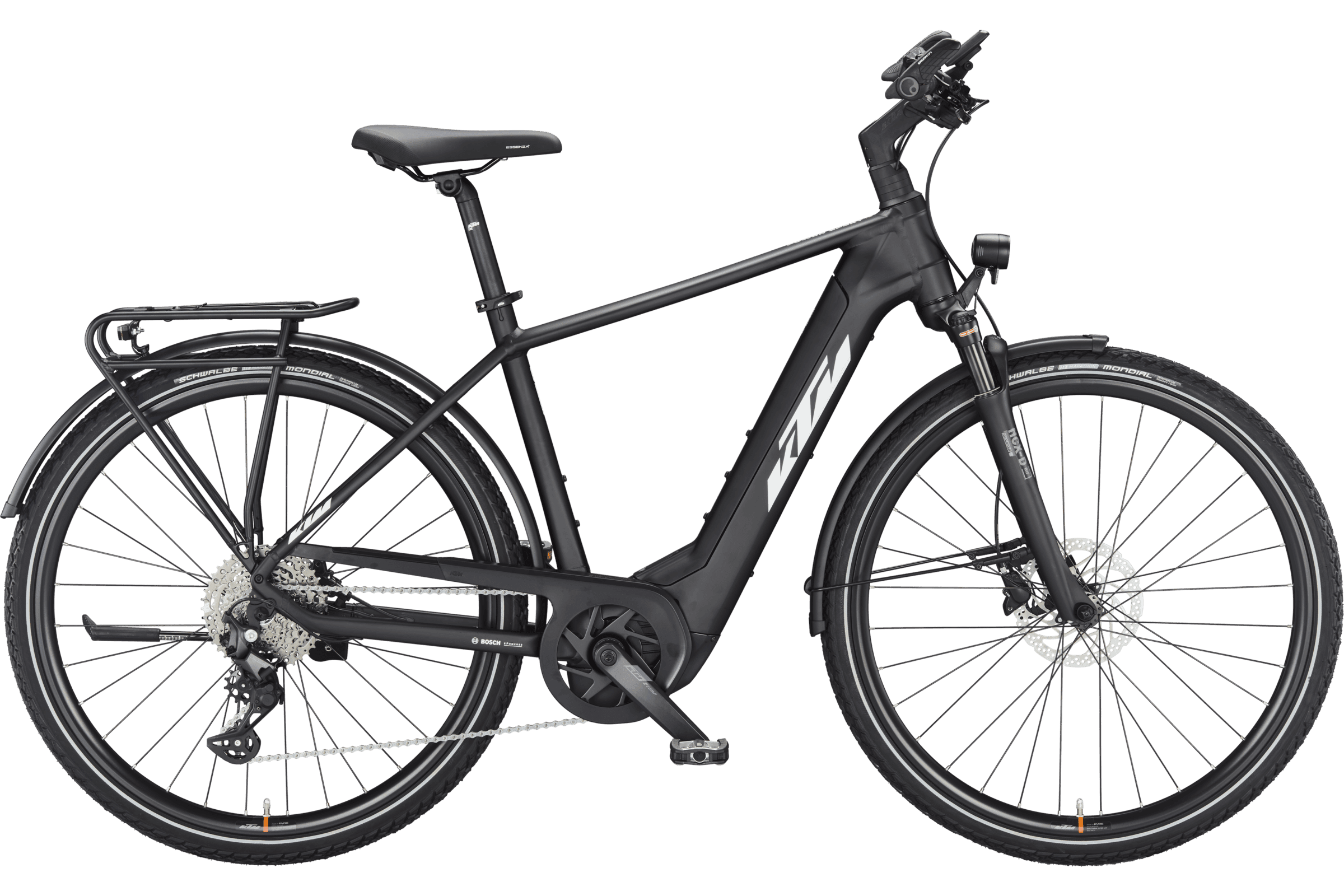 KTM Power Sport 10 (2023), black matt (white-orange), Seitenansicht Diamantrahmen, freigestellt, 2400x1600 px