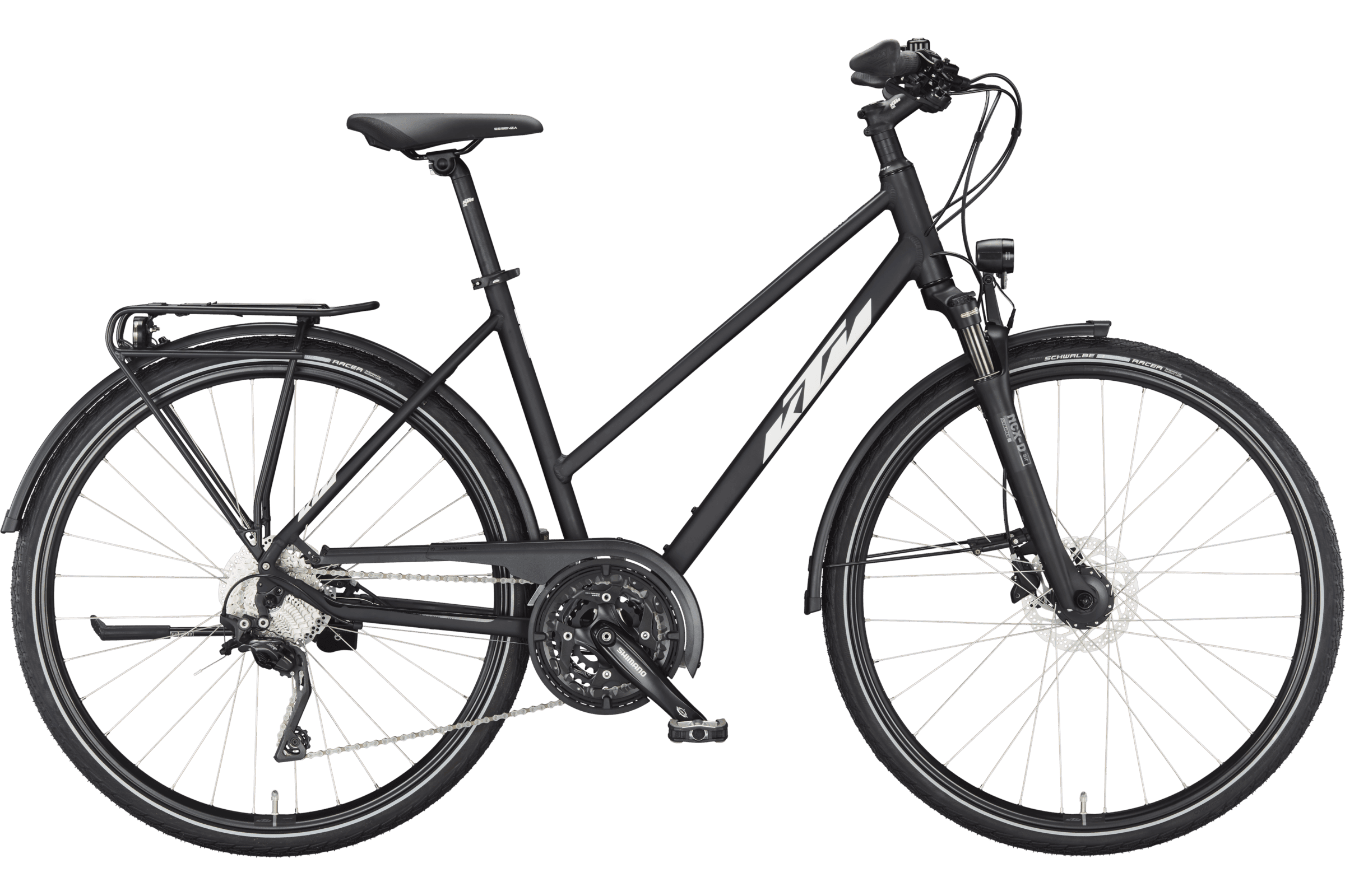 KTM Veneto Light Disc (2023), black matt, Seitenansicht Trapezrahmen, freigestellt, 2400x1600 px – Modelljahr 2023, entspricht den Rahmengrößen 46 und 51 im Lager