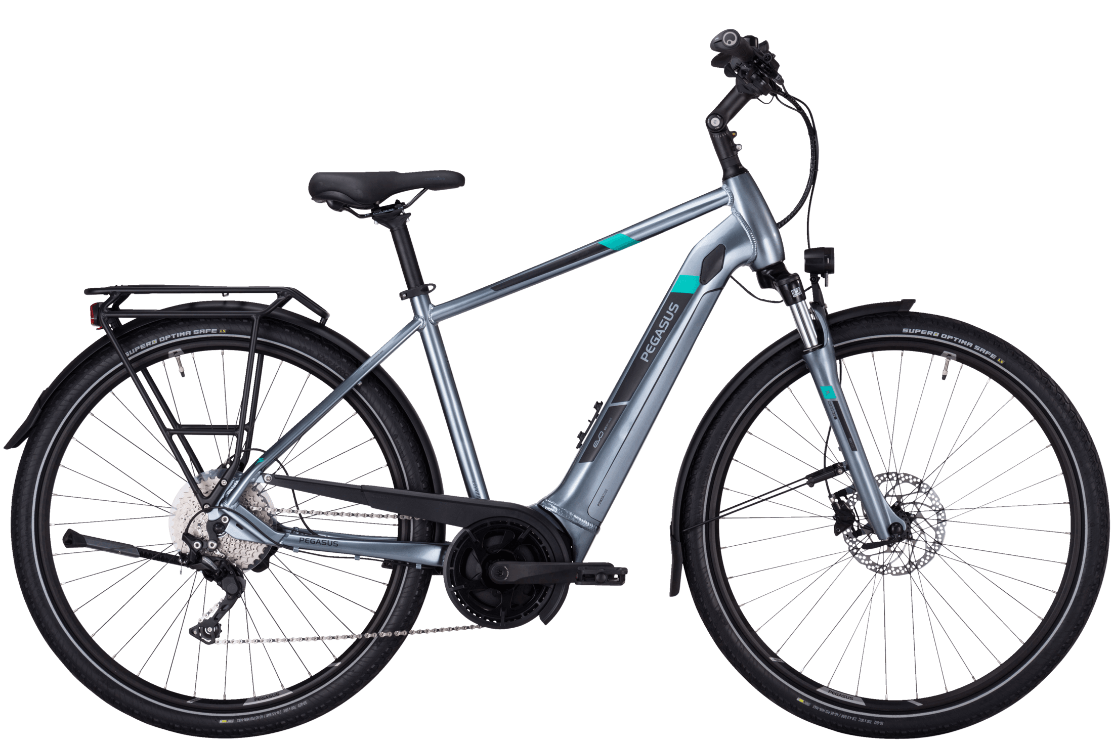 Pegasus Premio EVO 10 (2022), dark chrome silver (Herstellerfarbe; Shopfilter 'silber') – nächstliegend zu Listenfarbe 'grau', Seitenansicht freigestellt (Original 2200x1467 px, RGBA)