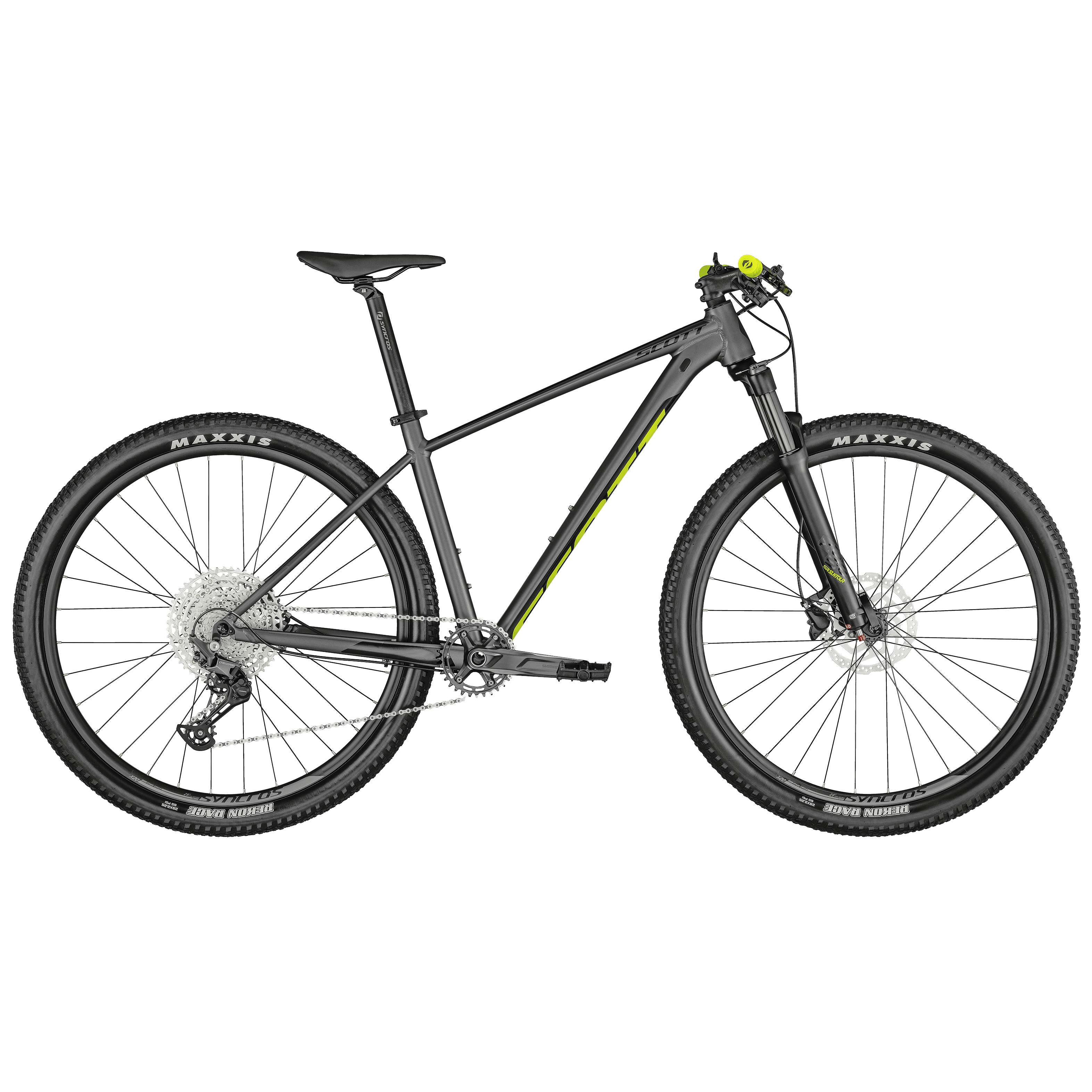 Scott Scale 980 (2023), Dark Grey mit gelben Akzenten (Art. 280483), Seitenansicht freigestellt, weißer Hintergrund, 3144 x 3144 px (Scott-CDN, unsigniert; kleinere Variante: https://static.scott-sports.com/image/upload/w_1600,f_auto,q_auto/1699164.png)